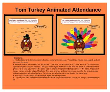 Smartboard Attendance -Tom Turkey Animated Attendance